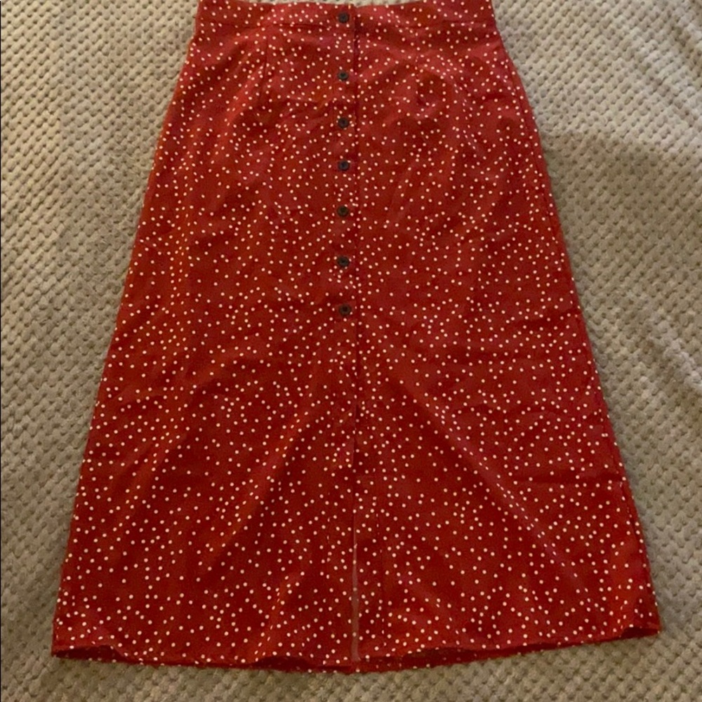 Shein red polka dot midi skirt